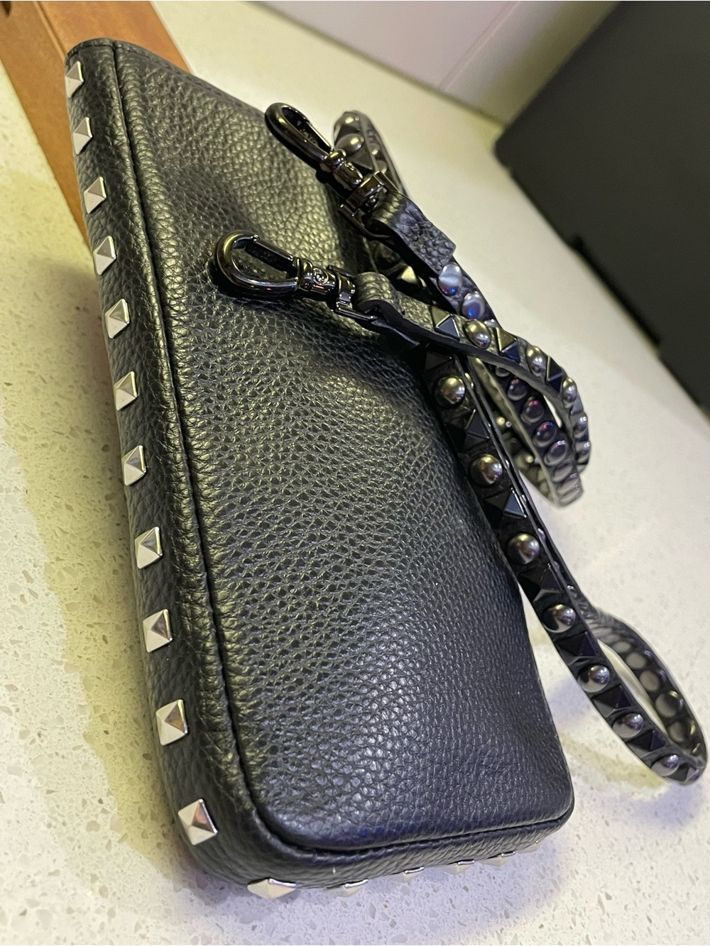 Bandolier Black Studded Leather Crossbody mini bag purse cell phone case - Picture 4 of 16